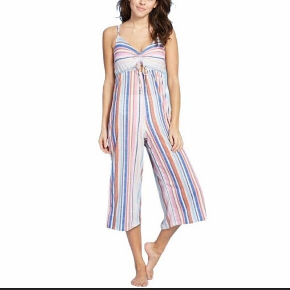 NWT  Xhilaration (target )wide leg multi color striped one piece jumper slits - Picture 1 of 9